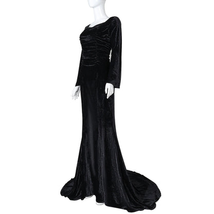 Disfraz de Cosplay de Morticia pour femmes, robe noire Sexy ajustée, robe de nuit de fête pour Halloween et Carnaval Cos