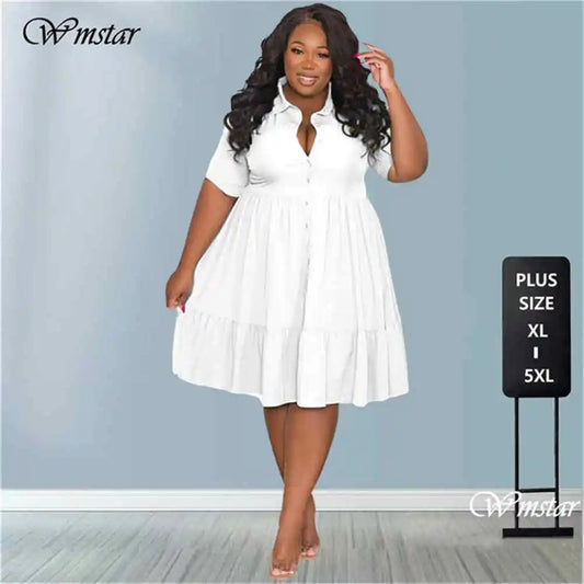 Wmstar grande taille robes d'été vêtements pour femmes solide élégant décontracté mignon robe de bal chemises Mini robe en gros livraison directe