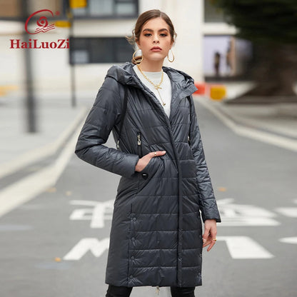 HaiLuoZi 2022 femmes automne veste moyen Long décontracté femme printemps manteau à capuche de haute qualité Parka marque vêtements dame vêtements d'extérieur 7053