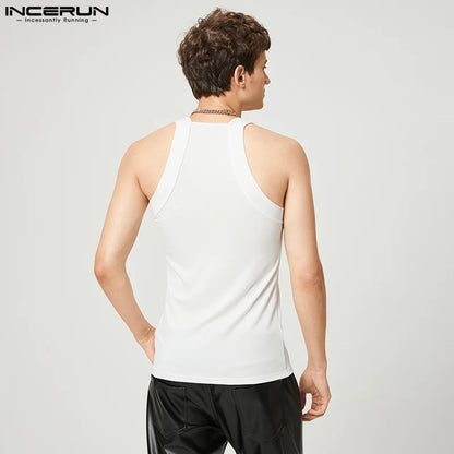 2023 mode Männer Tank Tops Einfarbig Oansatz Ärmellose Dünne Urlaub Casual Westen Streetwear Party Männer Kleidung S-5XL INCERUN