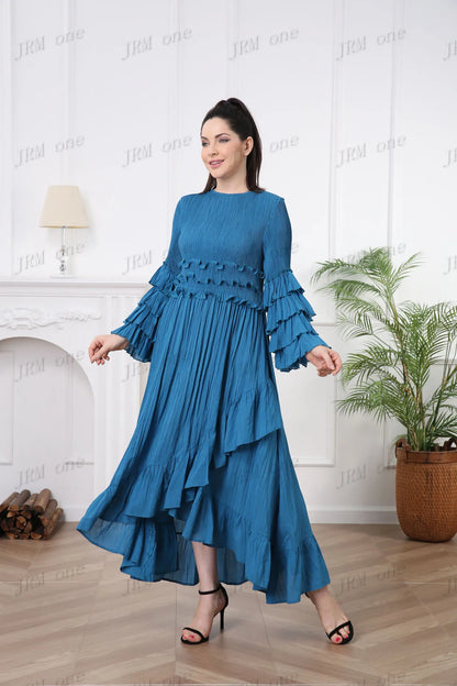 Robe plissée à manches longues pour femmes, style Boho, décontractée, élégante, de luxe, pour dames, dernière robe d'église modeste, 2024