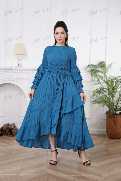 Robe plissée à manches longues pour femmes, style Boho, décontractée, élégante, de luxe, pour dames, dernière robe d'église modeste, 2024