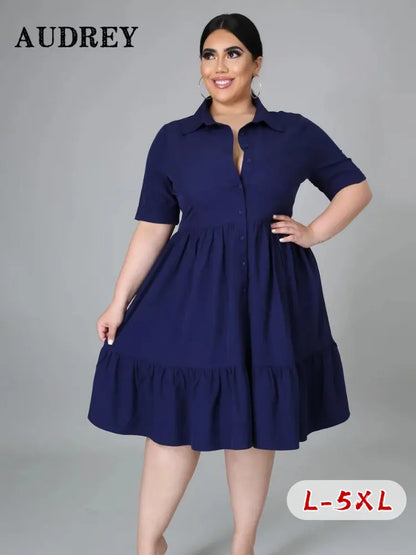 Robe chemisier décontractée à la mode, grande taille, froncée, élégante, robes de soirée pour femmes, vêtements de bureau, été 5xl, 2023