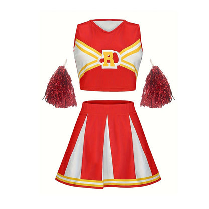 Women's Sexy Cheerleader Uniform Costume Skirt Pompoms Stage Music Performance Party Party Student Dress Christmas Halloween