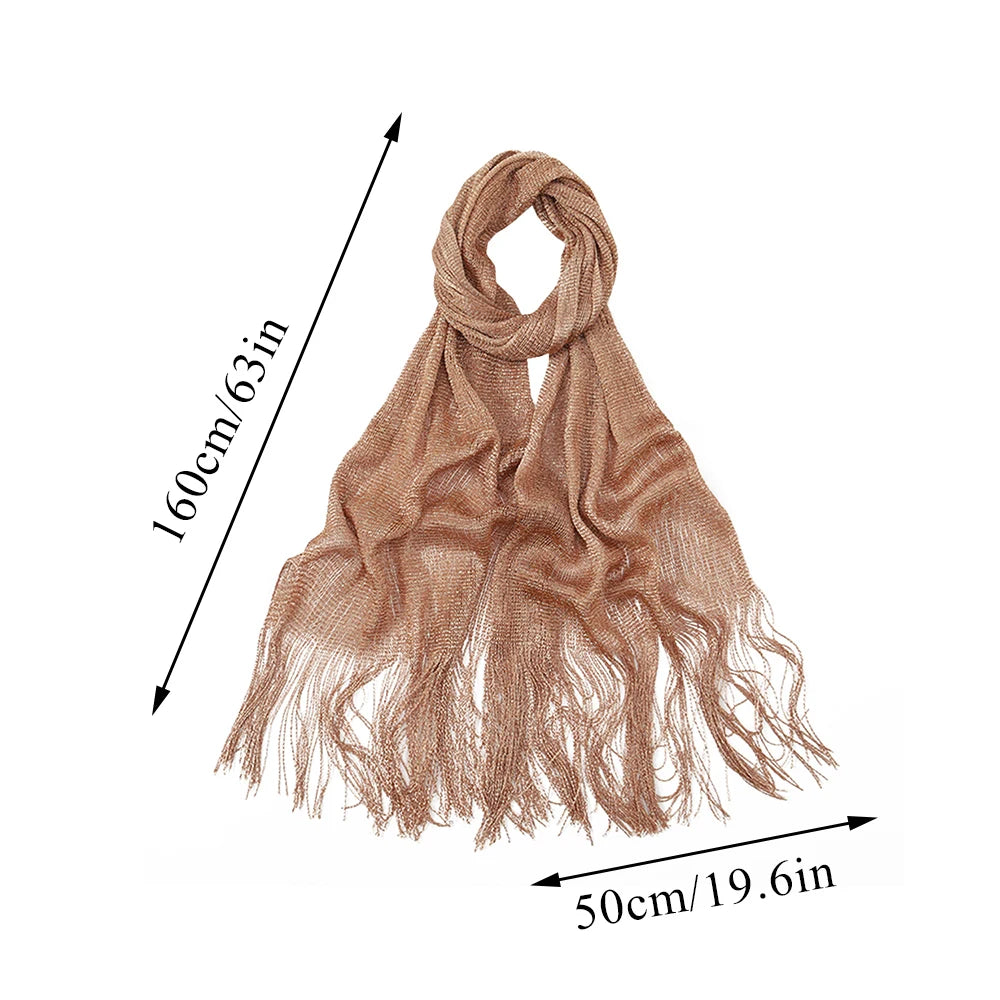 Femmes Hijab or argent brillant foulard en soie brillant gland châle crème solaire longues écharpes fête robe de soirée écharpe maille creuse enveloppes