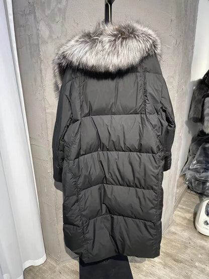 FURYOUME Winter Long Goose Down Coat Women Parka Fashion Thicken Warm Down Jacket with Large Real Fox Fur Collar Female Overcoat