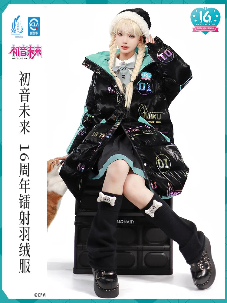 2023 Original Miku Parka Women Men Down Jacket Anime Vocaloid Winter Parkas Thick Casual Long Hooded Coat Jackets Warm Overcoat