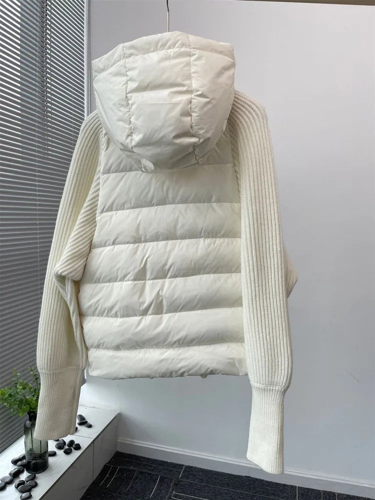 Manteau à capuche en tricot pour femme, veste à manches longues avec cordon de serrage et fermeture éclair, mode automne-hiver 2022