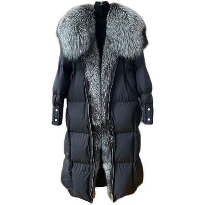 2024 neue Winter Frauen Warme Mantel 90% Gans Unten Jacke Lange Echt Fox Pelz Kragen Dicken Luxus Oberbekleidung Weiblichen Mantel streetwear