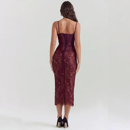 Gtpdpllt – robe moulante et Sexy en dentelle imprimée pour femme, tenue de soirée élégante, ensemble 2 pièces, mi-longue, 2024