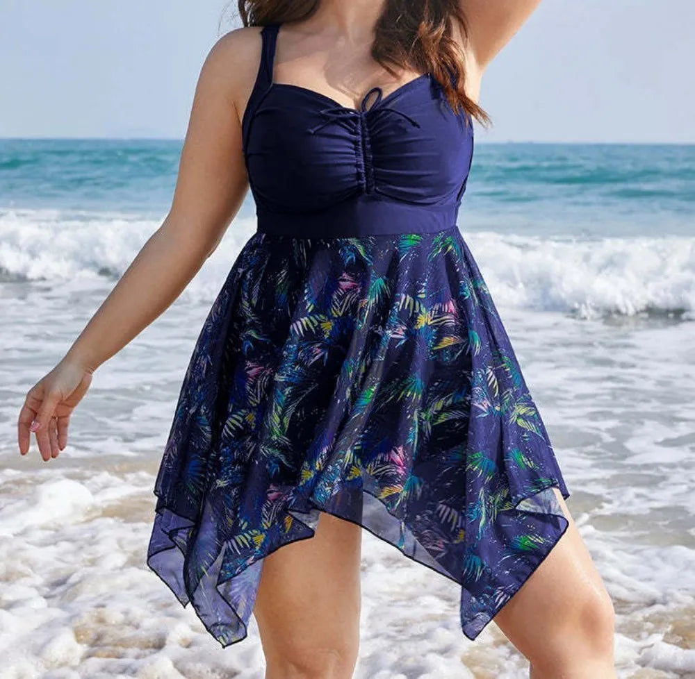 Damen Einteiler Badeanzug Übergröße Bauchkontrolle Schwimmkleid Skirtini Überzug Bademode Badeanzüge Bedruckt Elegante Strandkleidung