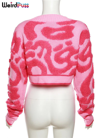 Weird Puss y2k Sweet Cardigan Pullover Damen V-Ausschnitt Knopf Herbst Stylisch Casual Langarm Warm Wild Streetwear Strickpullover