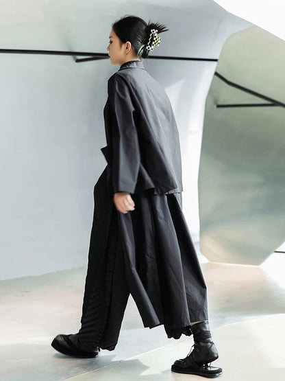 [EAM] femmes noir grande taille longue poche Trench nouveau revers à manches longues coupe ample coupe-vent mode printemps automne 2024 1DE3081