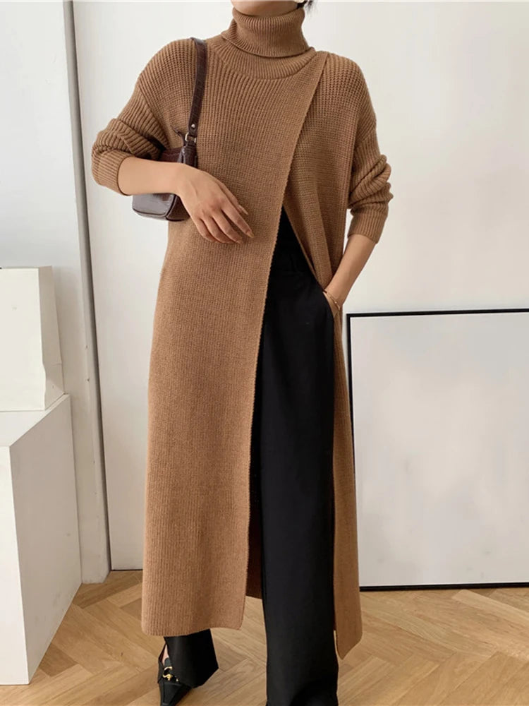 [EAM] Vent Long tricot pull coupe ample col roulé à manches longues femmes pulls nouvelle mode marée automne hiver 2024 1DA357