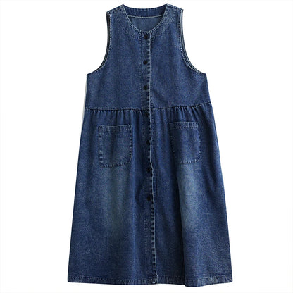 Denim Dresses Vest Women Summer Loose Sleeveless Jean Dress A Line V-neck Dress Female Vestidos Spaghetti Sundress DW823