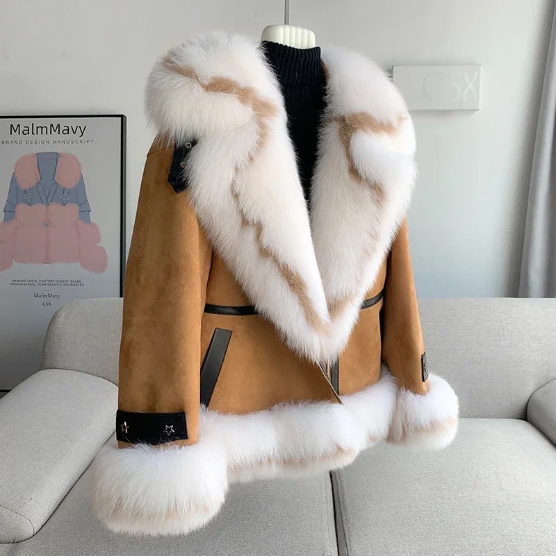 2024 neue Design Frauen Echt Fox Pelz Kragen Jacke Winter Weibliche Warme Ente Unten Futter Mantel CT304