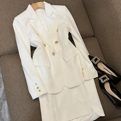 Costume blanc pour femmes, tenue de tempérament, Style déesse, débardeur irrégulier avancé, Blazer, manteau, ensemble deux pièces, automne 2023