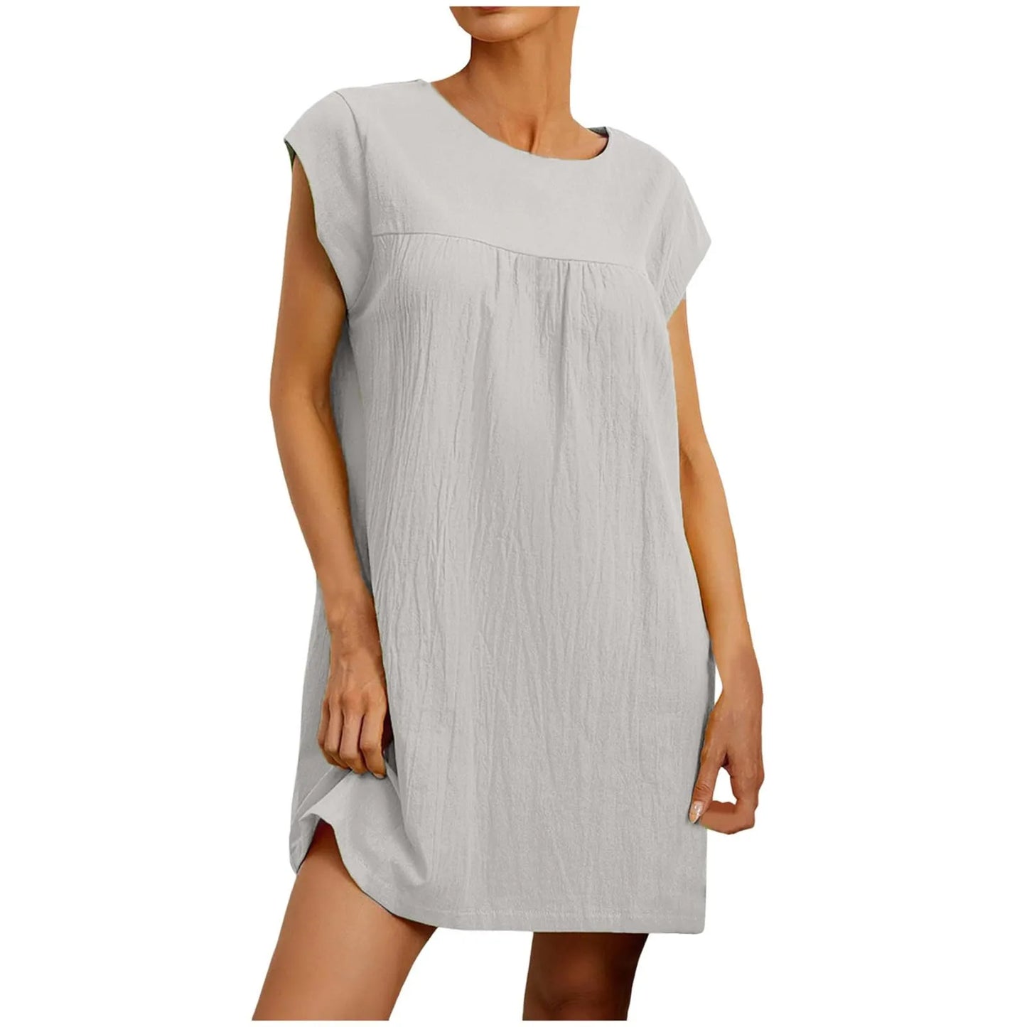 Women's Summer Casual Solid Color Short-sleeve O-neck Stitching Loose Pocket Cotton Linen Dress vestidos para mujer 신상원피스