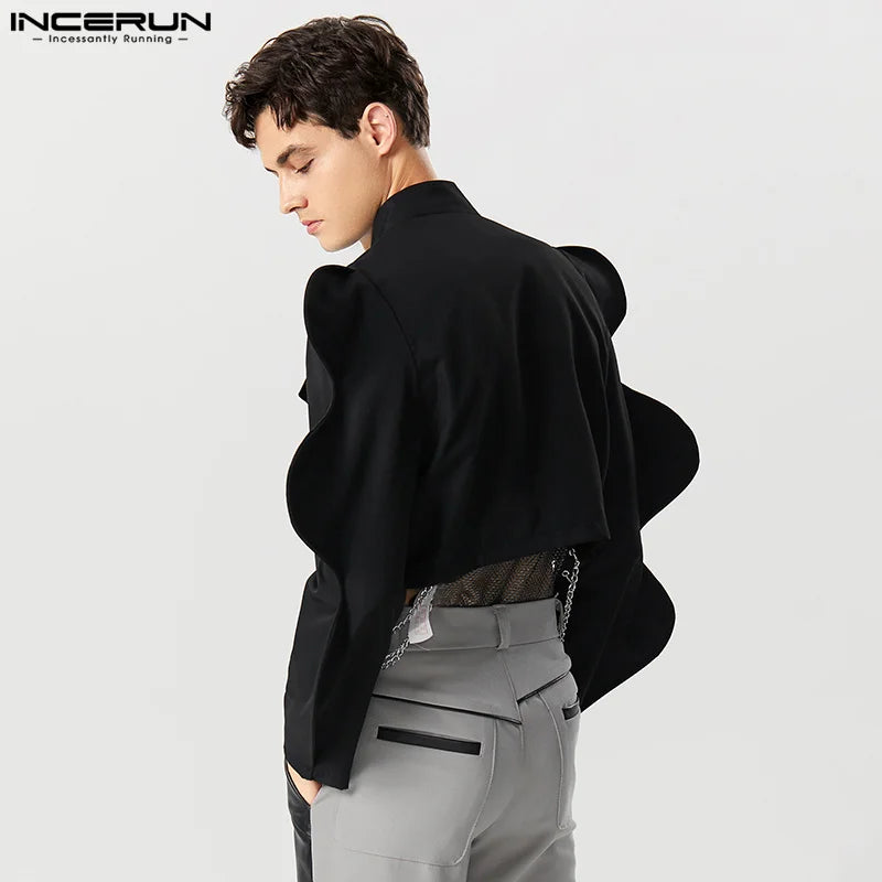 INCERUN – vestes à col montant pour hommes, couleur unie, manches longues, vêtements d'extérieur fins, Streetwear, simple boutonnage, manteaux courts à la mode, 2023