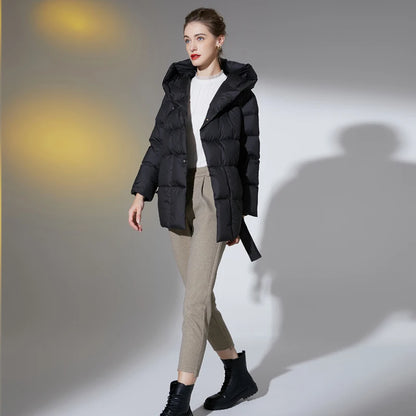 2023 Winter Damen Daunenjacken Ultraleichter warmer Freizeitmantel Damen Pufferjacke mit Gürtel Übergröße Parka mit Kapuze