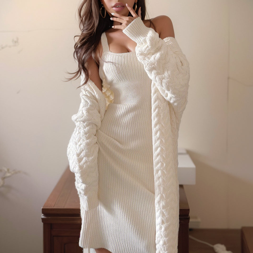 Gentle Milk Glutinous Wind Knitted Suit Dress Female 2023 New Arrival Elegant Mid Length Long Length Cardigan Sweater Skirt Two-piece Set