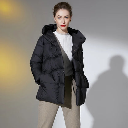 2023 Winter Damen Daunenjacken Ultraleichter warmer Freizeitmantel Damen Pufferjacke mit Gürtel Übergröße Parka mit Kapuze