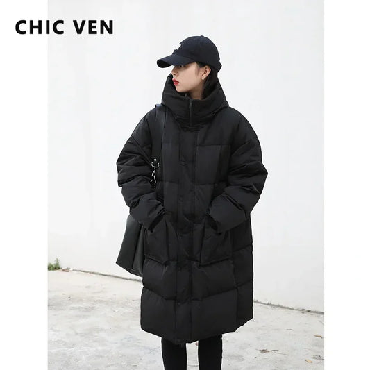 CHIC VEN – manteau Long en duvet de canard blanc pour femme, épais et chaud, veste d'hiver à la mode, Parka 90, coréen, 2023