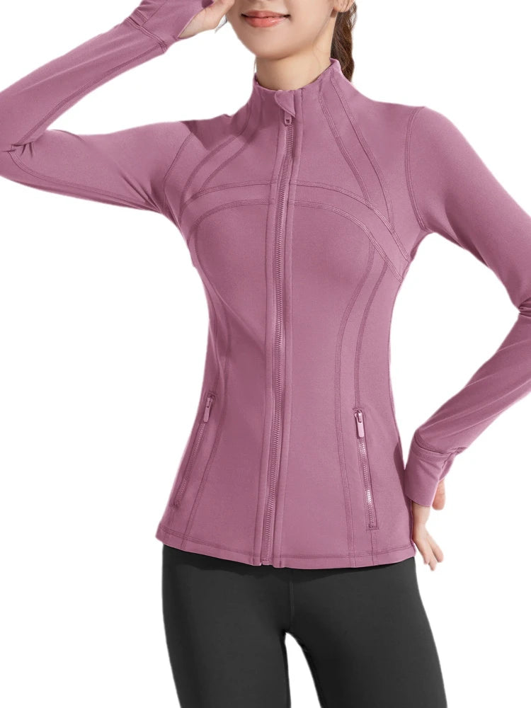 2023 neue Alle Saison Frauen Jacke Solide Stehkragen Schlanke Track Jacke Laufen Fitness Langarm Zipper Jacken Mantel frauen