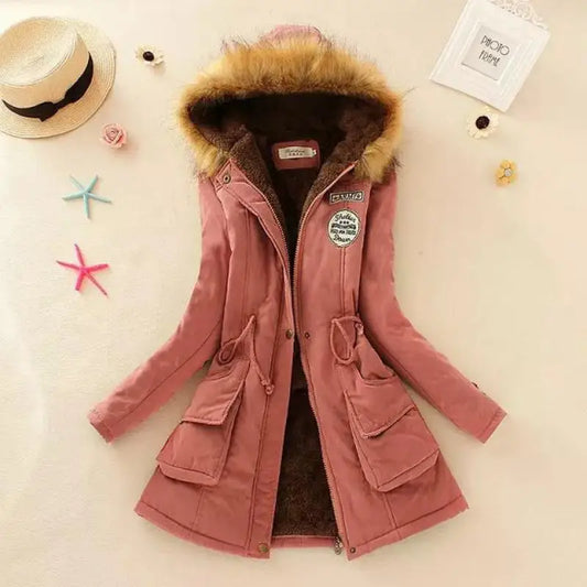 Femmes automne hiver coton veste mince chaud ouaté à capuche Parkas décontracté mi manteaux broderie femme vêtements épais pardessus