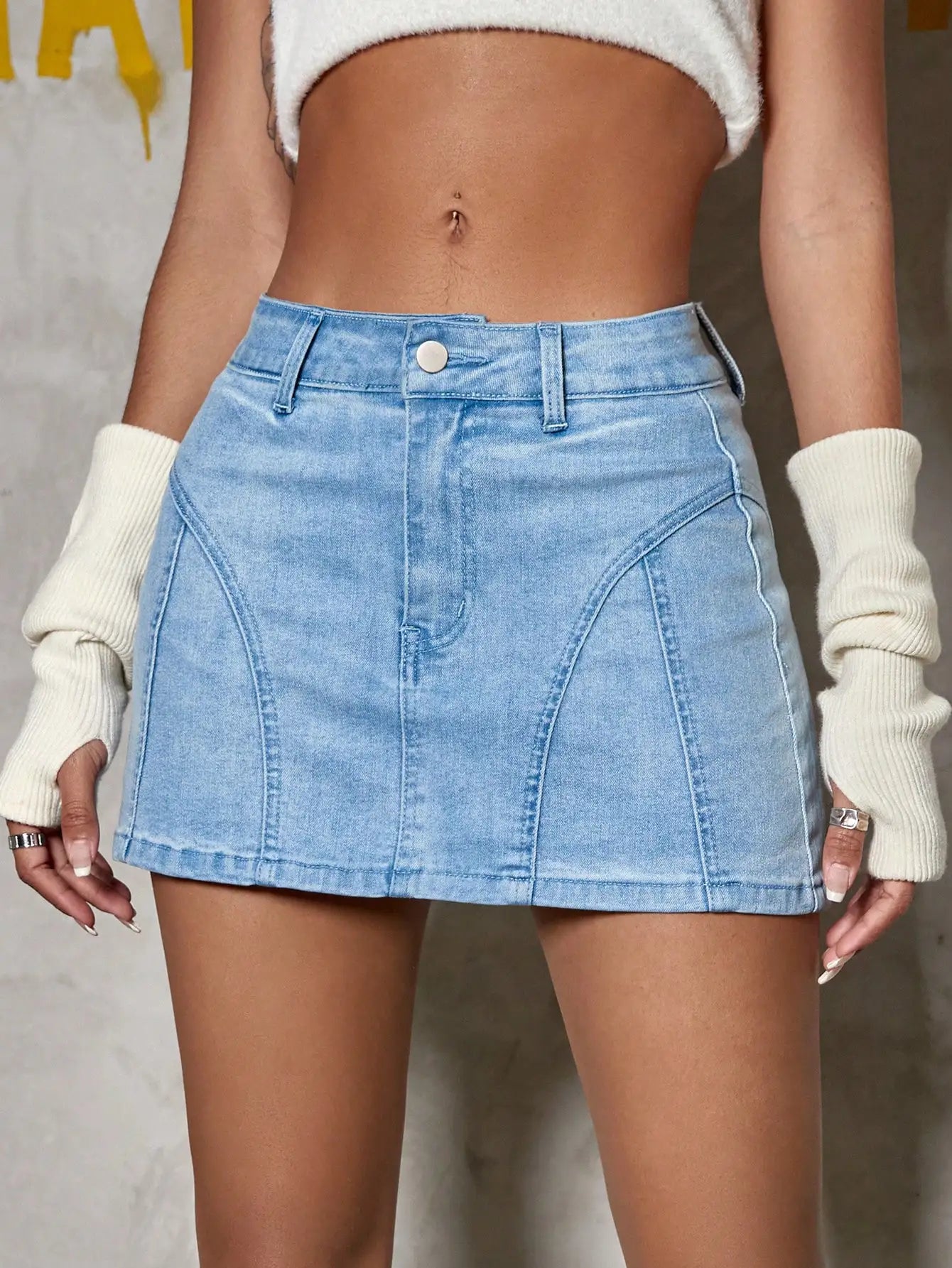 Y2k 2023 Fashion Women Carnival Holiday High Waist Solid Fake Pocket Skinny Mini A-Line Denim Skirt Streetwear