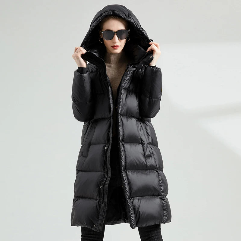 2023 neue Winter Unten Mäntel Frauen Warme Dicke Lange Puffer Jacke Weibliche Tragbare Unisex Oberbekleidung Dame Mit Kapuze Unten Parka Für Frauen