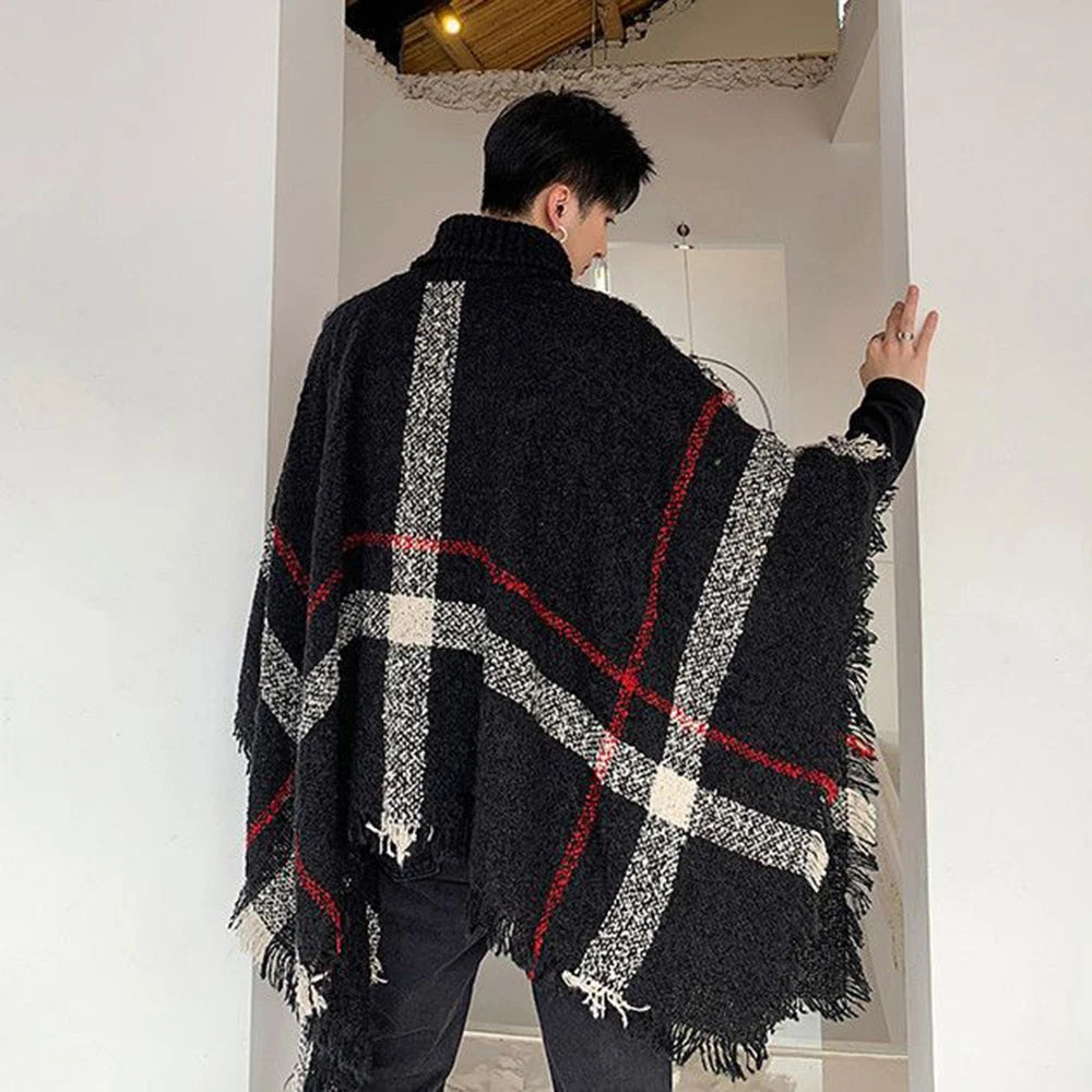 2024 männer Frühling Herbst Schal Dame Gestrickte Wrap Plaid Pullover Mantel Lose Rollkragenpullover Herbst Winter Poncho Capes