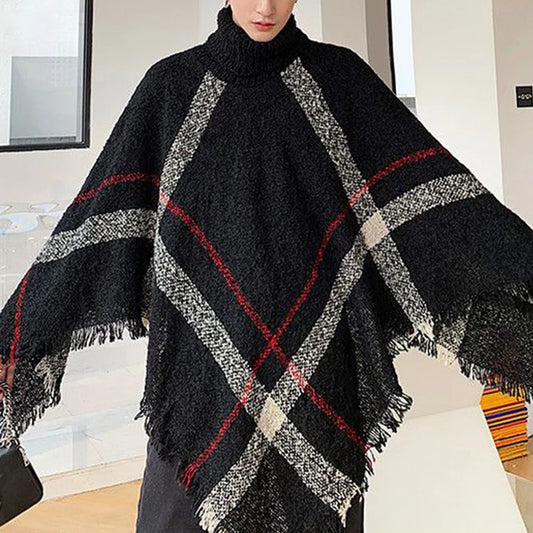 2024 männer Frühling Herbst Schal Dame Gestrickte Wrap Plaid Pullover Mantel Lose Rollkragenpullover Herbst Winter Poncho Capes