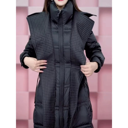 Doudoune mi-longue pour femme, manteau décoratif à lacets, noir, Slim, épais, isolant, en duvet de canard blanc, à la mode, nouvelle collection hiver 2023