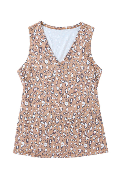 Cheetah V Neck Casual Tank Top for Women