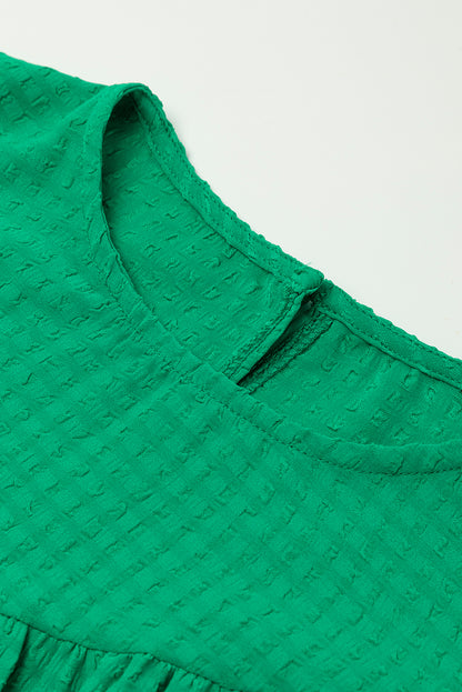 Mini-robe de couleur unie à col rond et manches bouffantes vert foncé