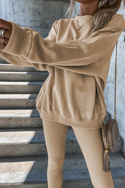 Ensemble deux pièces beige uni sweat-shirt et leggings