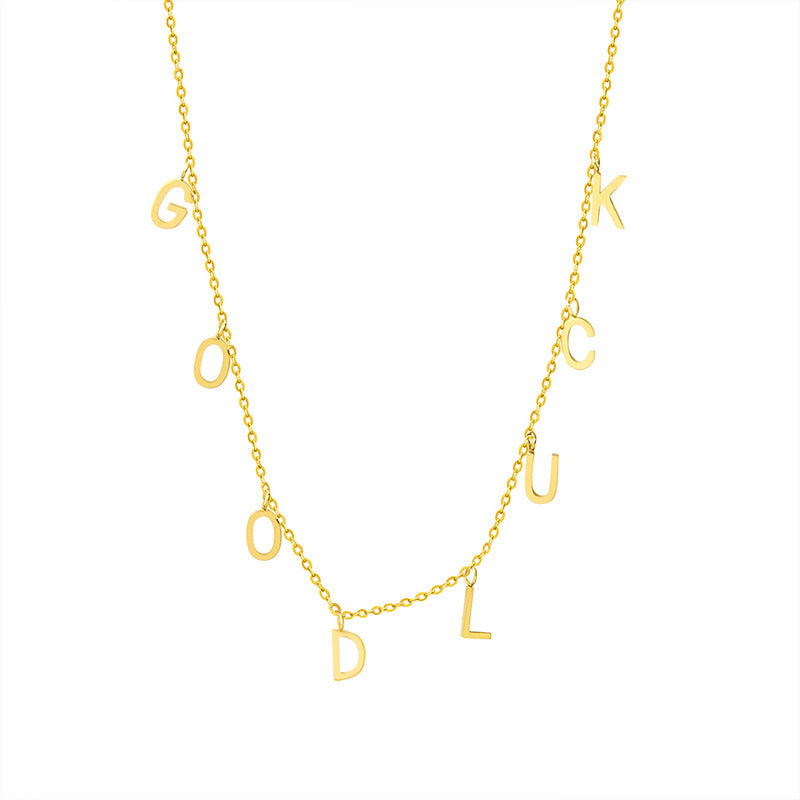 18K gold stylish and simple "GOOD LUCK" design versatile necklace