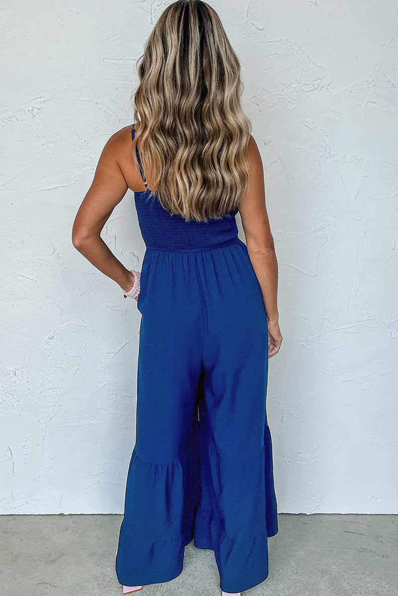 Einfarbiger Jumpsuit mit hoher Taille und Trägern in taillierter Taille für Damen