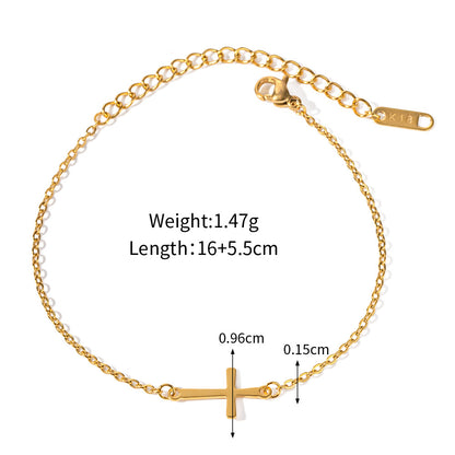 18K Gold Classic Simple Cross Design Versatile Bracelet