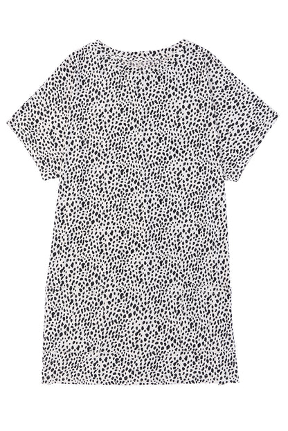 Cheetah Print Casual Side Pockets Short Sleeve Tunic Top