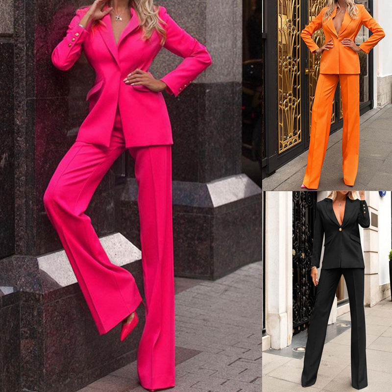 Women's Fashionable Casual Suit Straight-leg Pants Suit