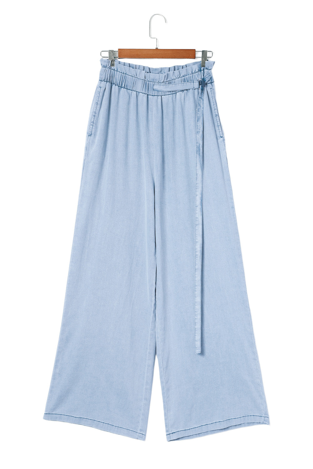 Sky Blue High Waist Pocketed Wide Leg Tencel Jeans