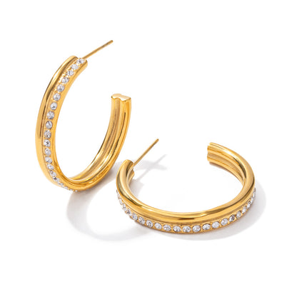 18K Gold Exquisite Dazzling Double Layer Large Hoop Earrings Studded with Diamonds