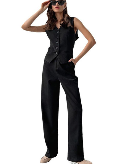 Costume gracieux et à la mode pour femmes, gilet, taille haute, pantalon droit