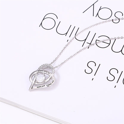 Fashion Cutout Heart Inlaid Zircon Gift Box Pendant Necklace for Mom