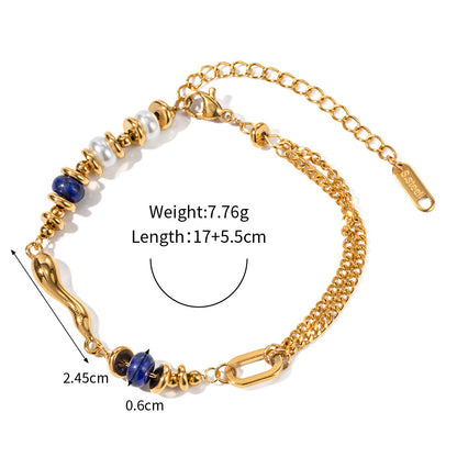 18k trendy personalized inlaid pearl and lapis lazuli shaped water drop design bracelet