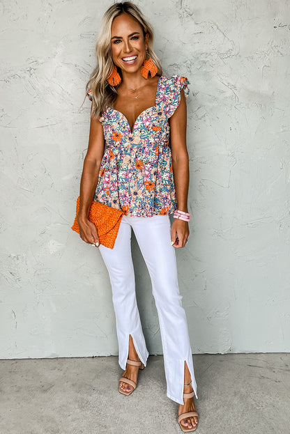 Multicolor Floral Ruffle Sweetheart Peplum Top