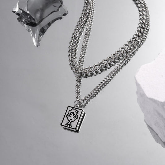 Vêtements à double couche à la mode avec pendentif en argent petit prince, collier polyvalent