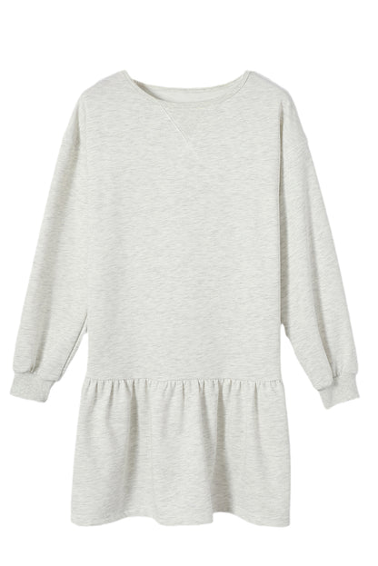 Weißes, einfarbiges Mini-Sweatshirtkleid mit Rüschensaum